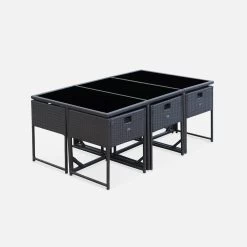 Table De Jardin Encastrable Résine Tressée, 6 Chaises Couleur : Marron -Outdoor Living Soldes WK6CUBEBN 02