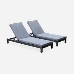 Bain De Soleil Résine Tressée, Multi Positions (lot De 2) Couleur : Noir / Gris -Outdoor Living Soldes WKLOUNGEBKGYX2 01