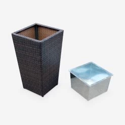 Pot De Fleur 60cm Résine Tressée (lot De 2) Couleur : Marron -Outdoor Living Soldes WKVASE60BN 04