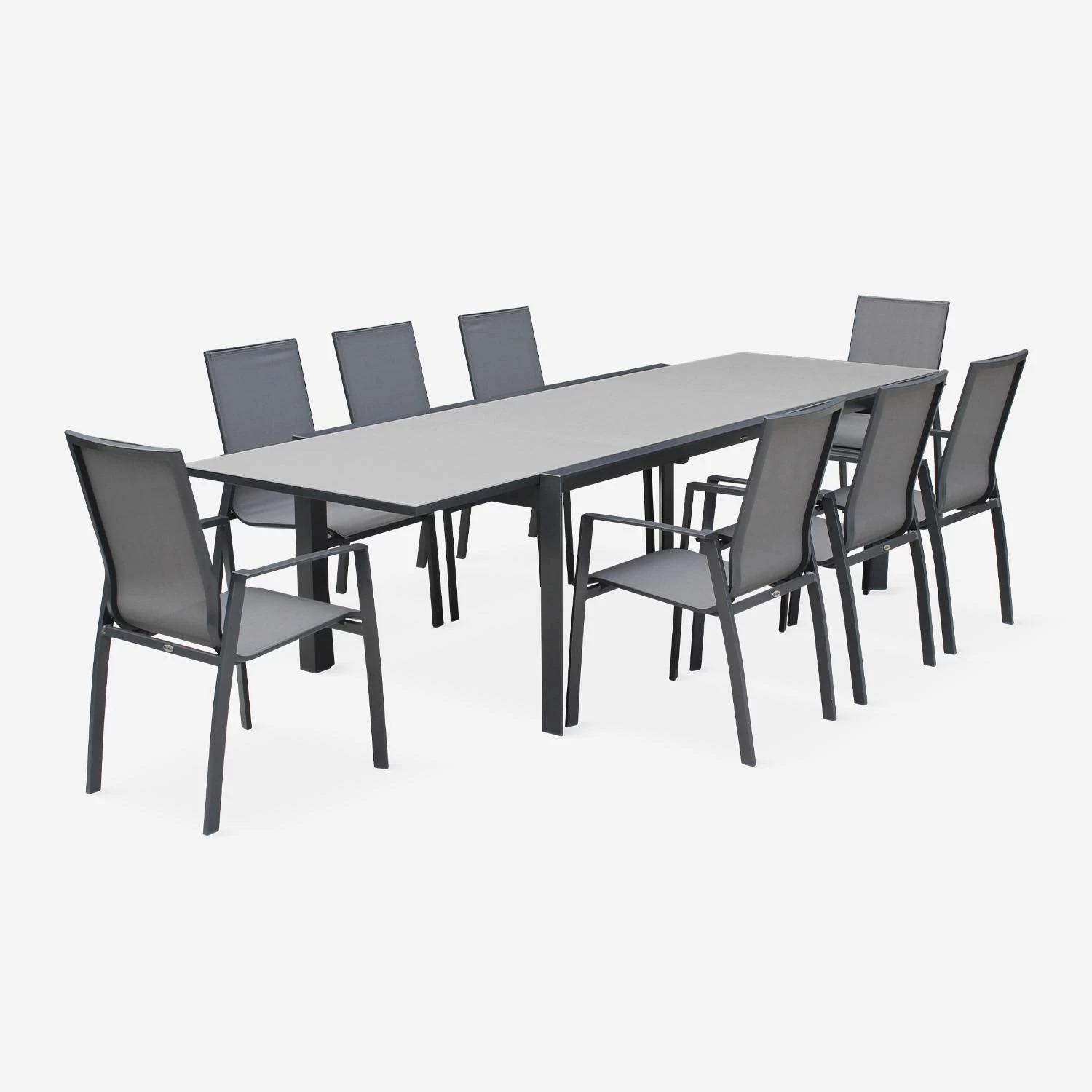 Table De Jardin Extensible Aluminium, 8 Chaises Couleur : Gris Foncé / Gris Taupe 4 Table De Jardin Extensible Aluminium, 8 Chaises Couleur : Gris Foncé / Gris Taupe – Image 2
