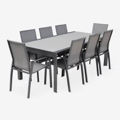 Table De Jardin Extensible Aluminium, 8 Chaises Couleur : Gris Foncé / Gris Taupe 11 Table De Jardin Extensible Aluminium, 8 Chaises Couleur : Gris Foncé / Gris Taupe -Outdoor Living Soldes XT300R8SANDCO 02
