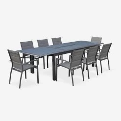 Table De Jardin Extensible Aluminium, 8 Chaises Couleur : Anthracite -Outdoor Living Soldes XTP300R8CO 01