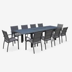 Table De Jardin Extensible Aluminium, 8 Chaises Couleur : Anthracite -Outdoor Living Soldes XTP300R8CO 03