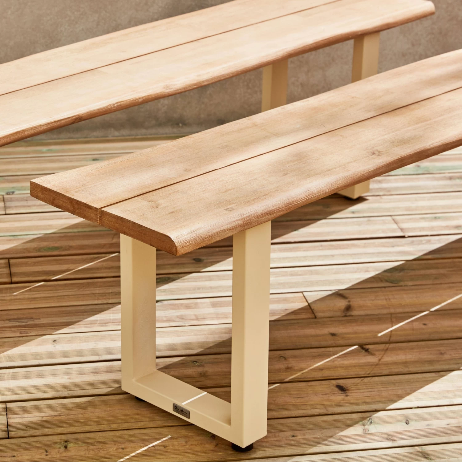 Banc 3 Places Acacia Brossé Clair, Structure Acier (lot De 2) Couleur : Ivoire 4 Banc 3 Places Acacia Brossé Clair, Structure Acier (lot De 2) Couleur : Ivoire – Image 2