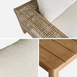 Salon De Jardin Cannage Et Bois 4 Places, Beige Couleur : Teck -Outdoor Living Soldes accan3101bg 069d20186acbec1b5843140b61939463