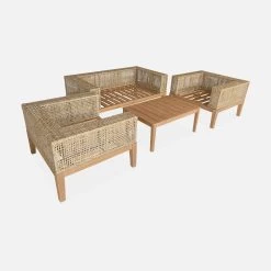Salon De Jardin Cannage Et Bois 4 Places, Beige Couleur : Teck -Outdoor Living Soldes accan3101bg 4b2094310a6336d74e33f1b09bf599cb