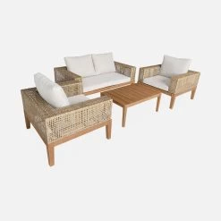 Salon De Jardin Cannage Et Bois 4 Places, Beige Couleur : Teck -Outdoor Living Soldes accan3101bg 94fac95c00654d7fc04eb29c07dae069