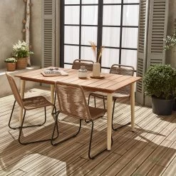 Table De Jardin Bois Et Métal + 4 Chaises En Corde Empilables Couleur : Ivoire / Beige -Outdoor Living Soldes ackd150ivo4rpbg 697b51bca8a3c3e1ca1f2db321721ba4