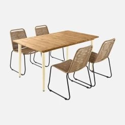 Table De Jardin Bois Et Métal + 4 Chaises En Corde Empilables Couleur : Ivoire / Beige -Outdoor Living Soldes ackd150ivo4rpbg e2349ac926135df94104e39322d423e7