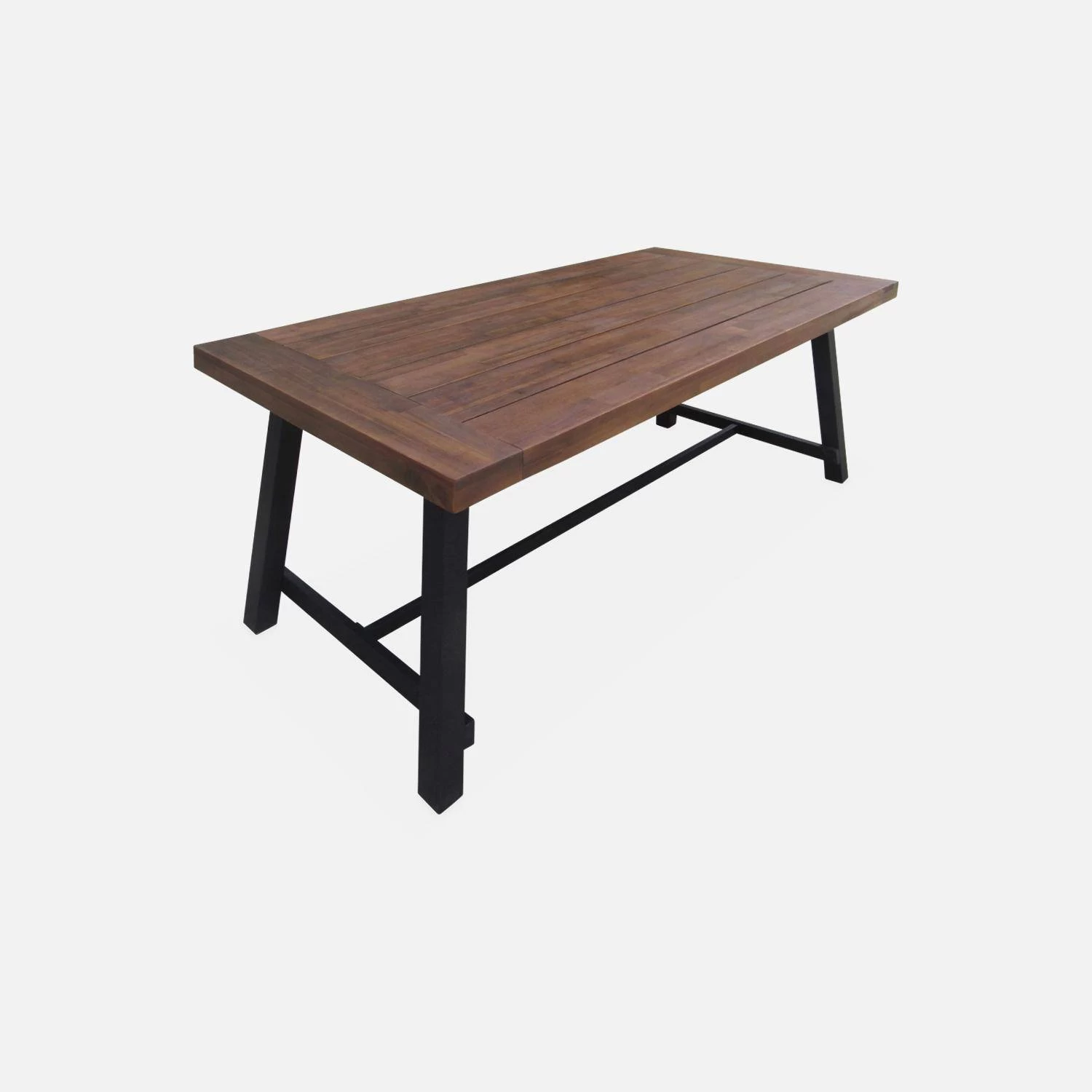 Table à Manger Bois Et Métal, 190cm + 2 Fauteuils Et 4 Chaises En Rotin Naturel 4 Table à Manger Bois Et Métal, 190cm + 2 Fauteuils Et 4 Chaises En Rotin Naturel – Image 2