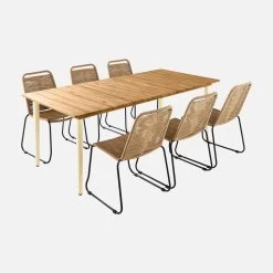 Table De Jardin Bois Et Métal + 6 Chaises En Corde Empilables Couleur : Ivoire / Beige -Outdoor Living Soldes ackd200ivo6rpbg 632009e788cf1abb65af6e8a056aeaa1
