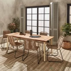 Table De Jardin Bois Et Métal + 6 Chaises En Corde Empilables Couleur : Ivoire / Beige -Outdoor Living Soldes ackd200ivo6rpbg 95e3ee4b7e7f5f675791f42fc51972e8