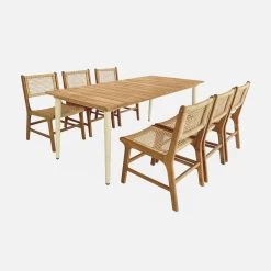 Table De Jardin Bois Et Métal + 6 Chaises En Cannage Et Bois Couleur : Ivoire -Outdoor Living Soldes ackd200r6civo 0ec20c1e3f4d40e2135a042e16eefca9