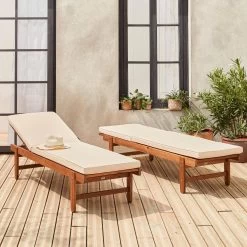 Bain De Soleil Bois Multi Positions Avec Roulettes (lot De 2) Couleur : Beige -Outdoor Living Soldes acloungex2bg 730fe0f730357cbbe042cb8665890f30