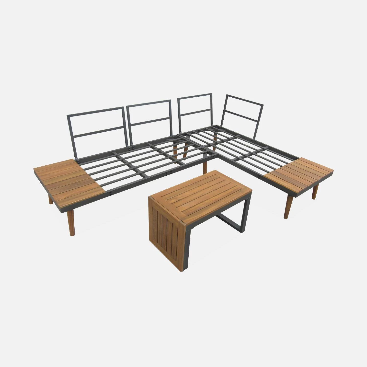 Salon De Jardin Modulable Aluminium Et Acacia, 4 Places Couleur : Anthracite 8 Salon De Jardin Modulable Aluminium Et Acacia, 4 Places Couleur : Anthracite – Image 6
