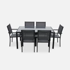 Table De Jardin Aluminium Et Textilène, 6 Chaises Empilables Couleur : Anthracite / Gris -Outdoor Living Soldes af150r6at a082680ce0cc2b70ce6a07109c40df0d