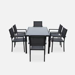 Table De Jardin Aluminium Et Textilène, 6 Chaises Empilables Couleur : Anthracite / Gris -Outdoor Living Soldes af150r6at f6e2f1c5f9e33d770cfad25e0ebef64c