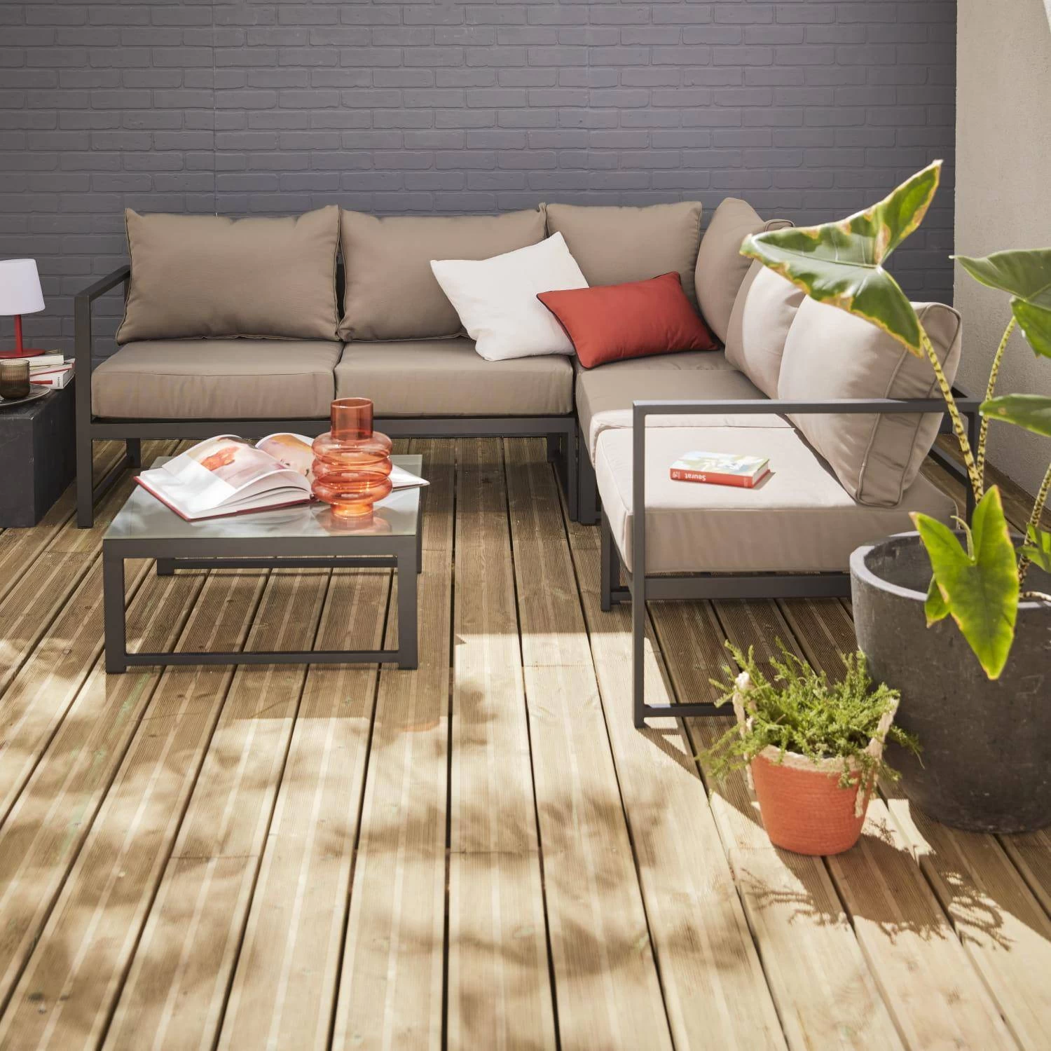 Salon De Jardin D'angle Aluminium 5 Places Couleur : Anthracite / Taupe 3 Salon De Jardin D'angle Aluminium 5 Places Couleur : Anthracite / Taupe