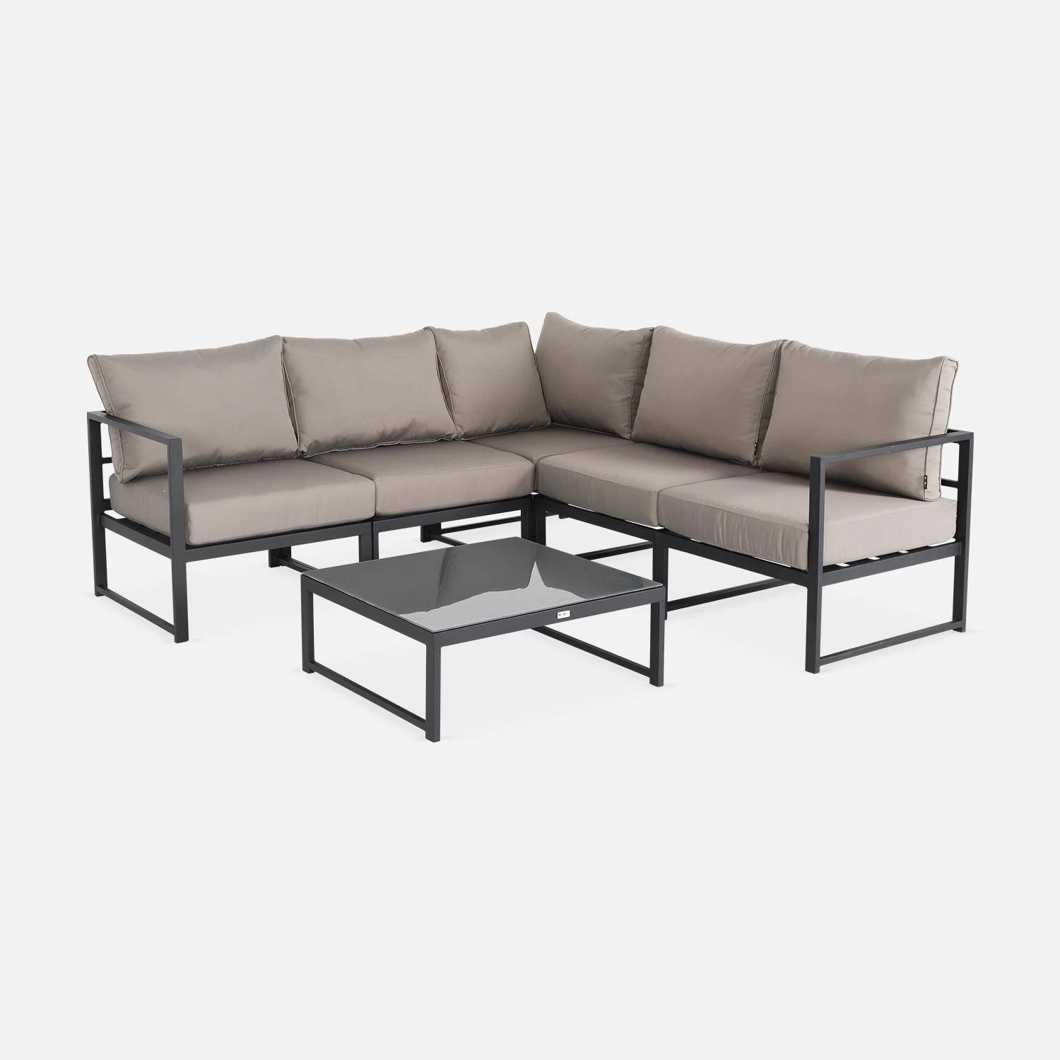 Salon De Jardin D'angle Aluminium 5 Places Couleur : Anthracite / Taupe 4 Salon De Jardin D'angle Aluminium 5 Places Couleur : Anthracite / Taupe – Image 2