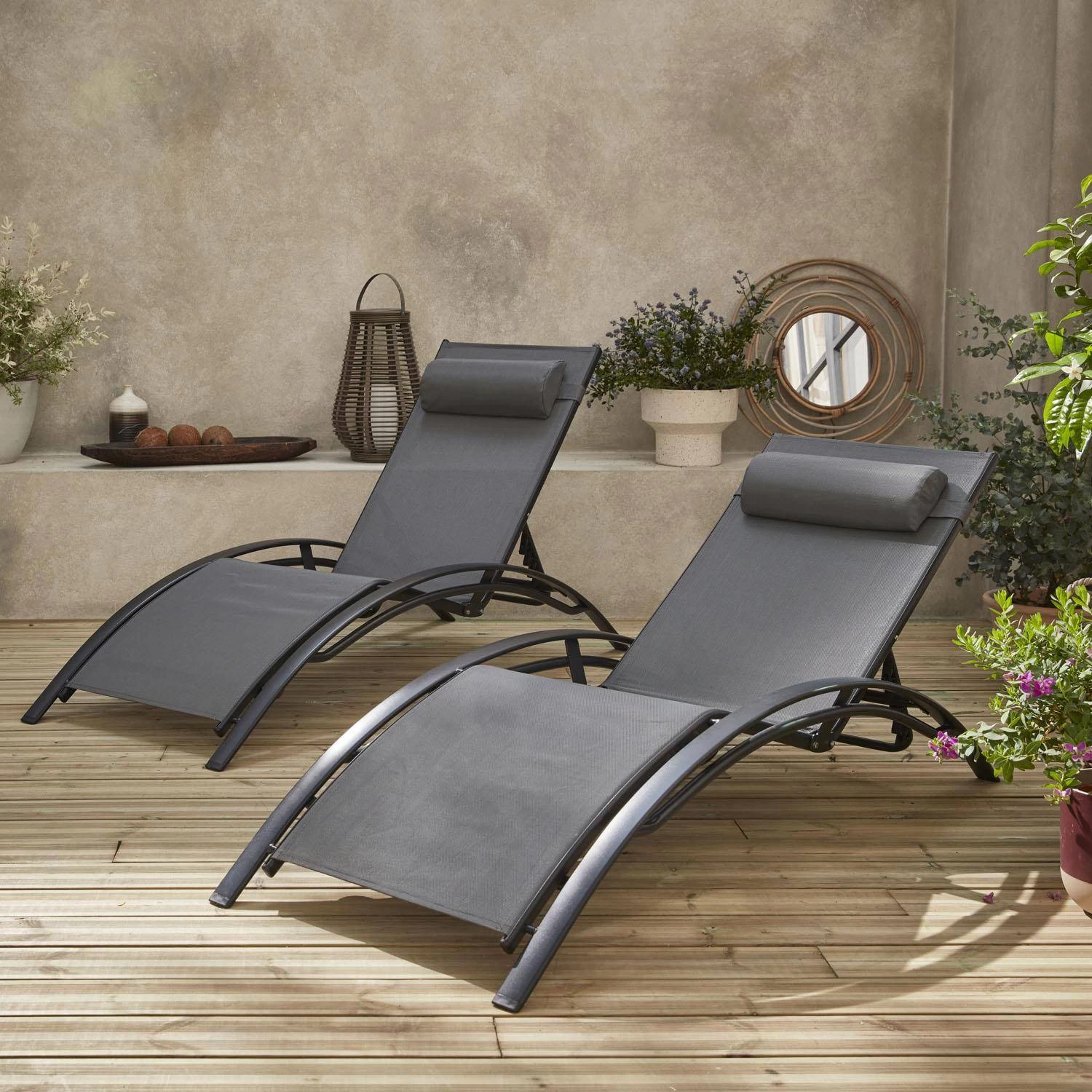Bain De Soleil Aluminium Textilène, Multi Positions (lot De 2) Couleur : Anthracite / Gris 3 Bain De Soleil Aluminium Textilène, Multi Positions (lot De 2) Couleur : Anthracite / Gris