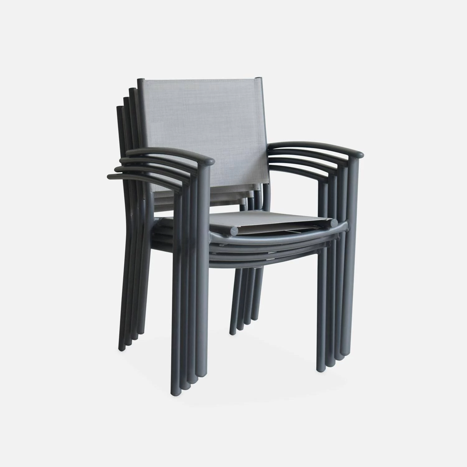 Fauteuil De Jardin Empilables Aluminium Et Textilène (lot De 4) Couleur : Gris Clair 7 Fauteuil De Jardin Empilables Aluminium Et Textilène (lot De 4) Couleur : Gris Clair – Image 5