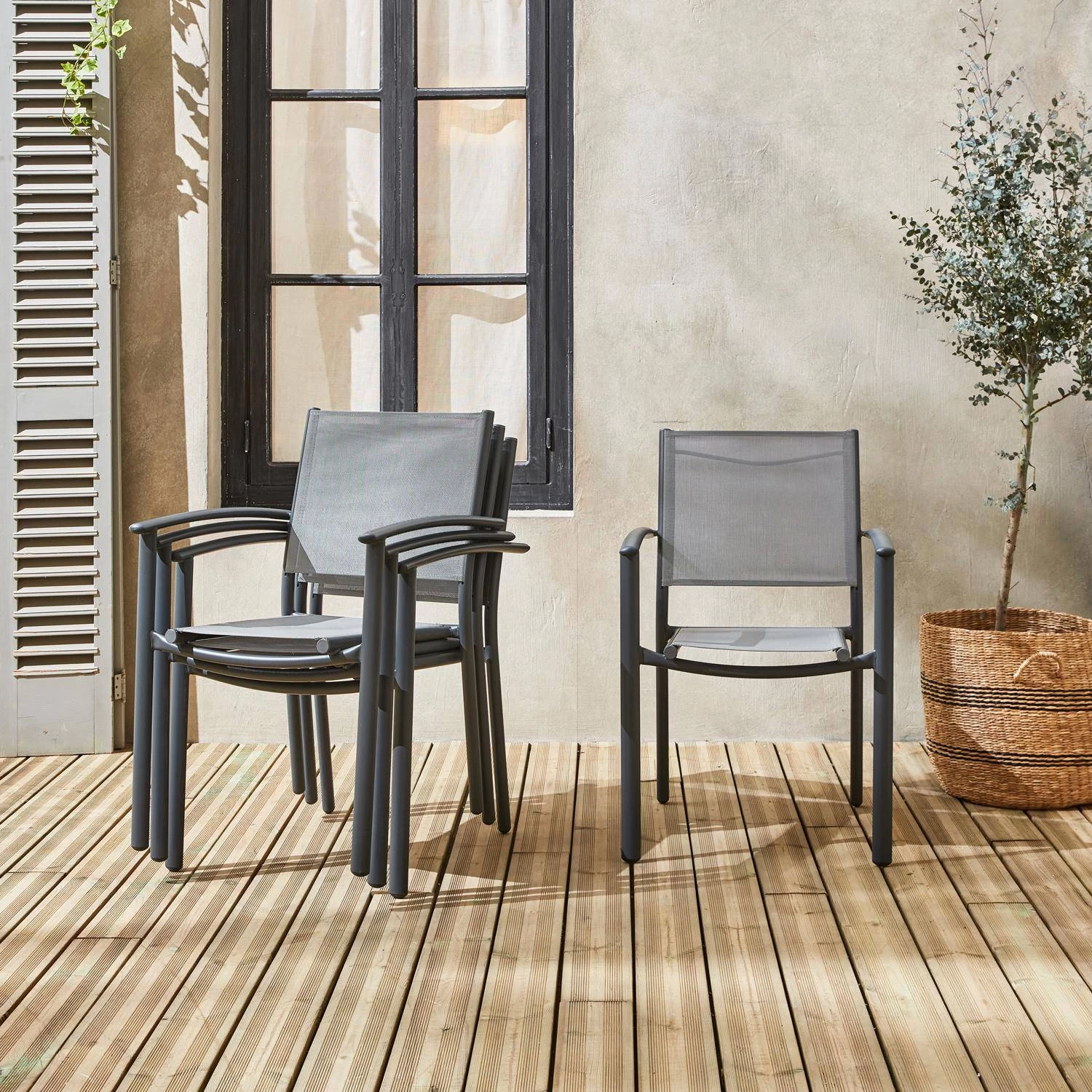 Fauteuil De Jardin Empilables Aluminium Et Textilène (lot De 4) Couleur : Gris Clair 4 Fauteuil De Jardin Empilables Aluminium Et Textilène (lot De 4) Couleur : Gris Clair – Image 2