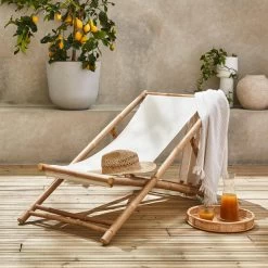 Chilienne Bambou , Toile Naturelle Pliable, Multi Positions -Outdoor Living Soldes bambchilx1nat d417c39e84a1ecc54726fc0806474a6c