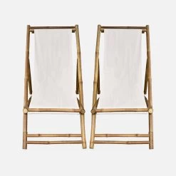 Lot De 2 Chiliennes Bambou , Toile Naturelle Pliable, Multi Positions -Outdoor Living Soldes bambchilx2nat 3b2e89b311be4c41a72f5150f3d98aef