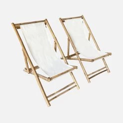 Lot De 2 Chiliennes Bambou , Toile Naturelle Pliable, Multi Positions -Outdoor Living Soldes bambchilx2nat a54f68df3557d9bc5aae784dfe934b56