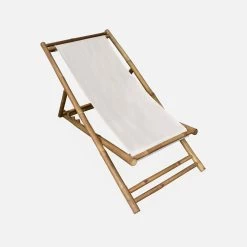 Lot De 2 Chiliennes Bambou , Toile Naturelle Pliable, Multi Positions -Outdoor Living Soldes bambchilx2nat a5cdda58644d9c61002de964a76e1693