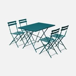 Table De Jardin Bistrot Pliable Métal, 4 Chaises Couleur : Bleu Canard -Outdoor Living Soldes bs110r4bd 06c57439fc3cdb35533f5de0b7692e18