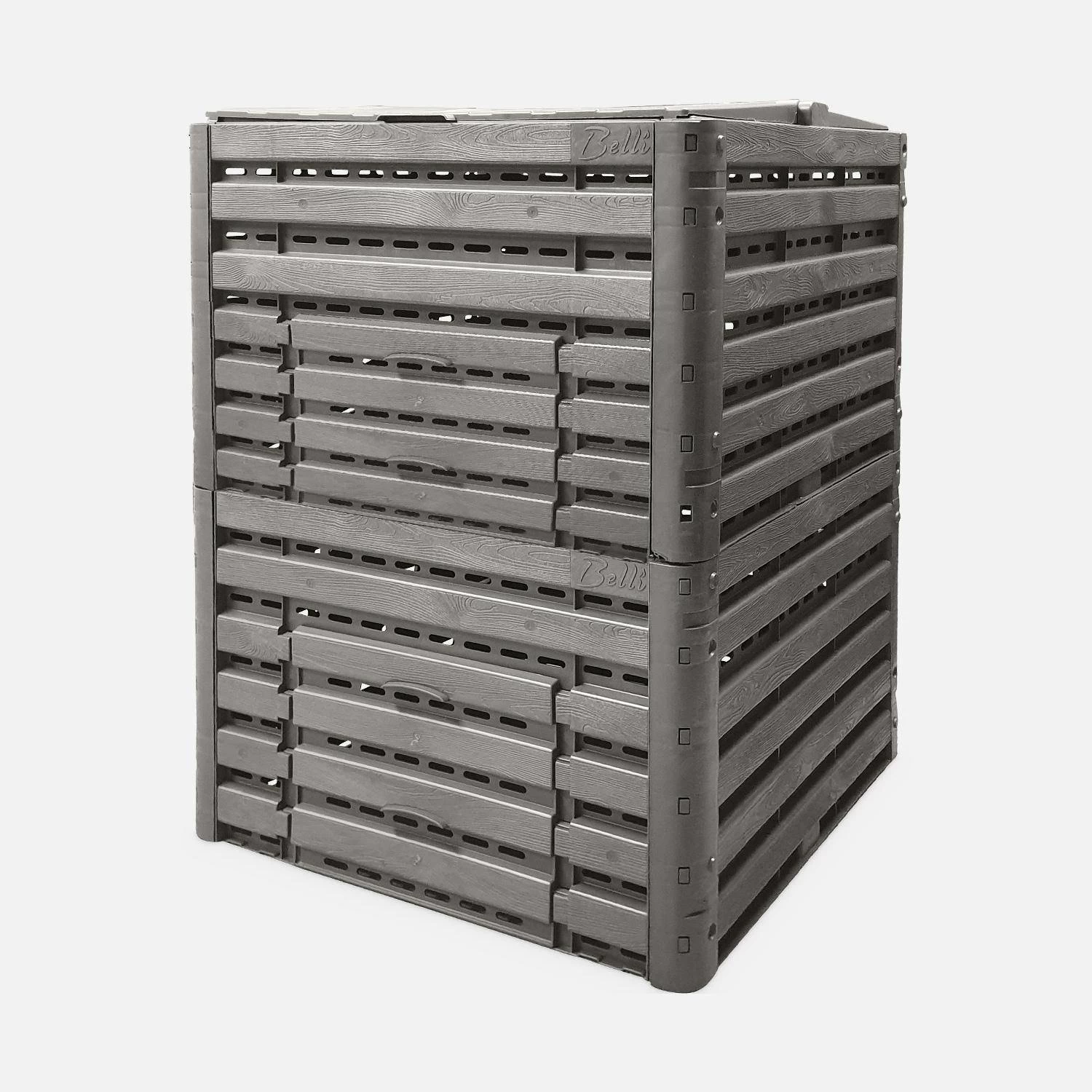 Lot De 2 Composteurs De Jardin Noirs, Plastique Recyclé, Double Ouverture, 400L 4 Lot De 2 Composteurs De Jardin Noirs, Plastique Recyclé, Double Ouverture, 400L – Image 2