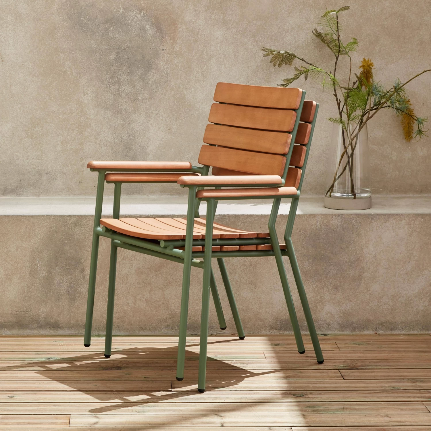 Table De Jardin Bois Et Aluminium 190cm, 6 Chaises Empilables 5 Table De Jardin Bois Et Aluminium 190cm, 6 Chaises Empilables – Image 3