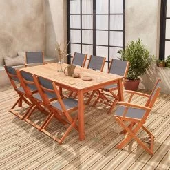 Table De Jardin Extensible Bois , 8 Chaises Couleur : Bois / Anthracite -Outdoor Living Soldes ec240r8at a13b8416747f118edbf29db887267a8f