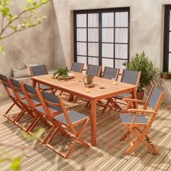 Table De Jardin Extensible Bois, 10 Chaises Couleur : Bois / Anthracite 11 Table De Jardin Extensible Bois, 10 Chaises Couleur : Bois / Anthracite -Outdoor Living Soldes ec300r10at 6e47197bab5589298333e9ff208d9188