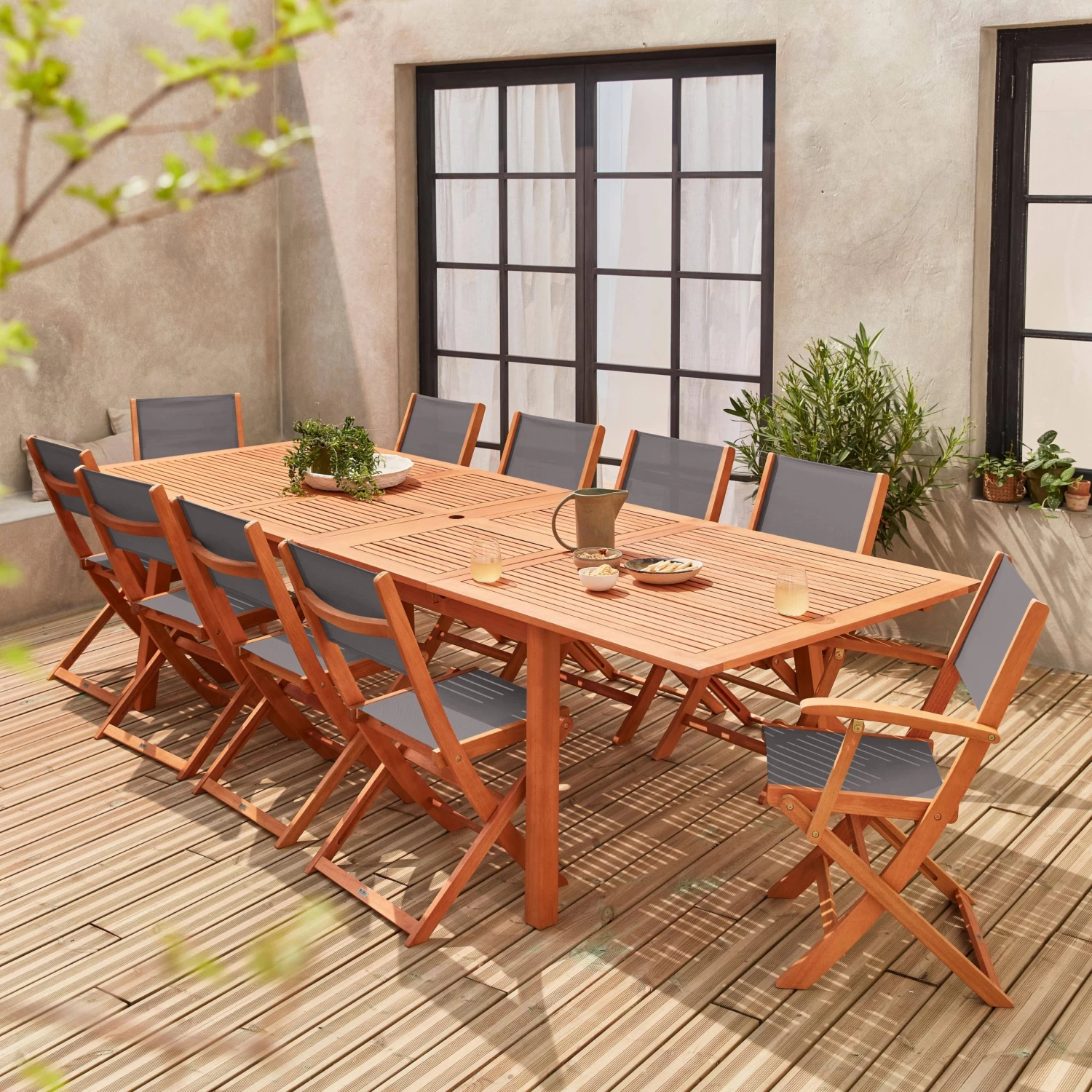 Table De Jardin Extensible Bois, 10 Chaises Couleur : Bois / Anthracite 3 Table De Jardin Extensible Bois, 10 Chaises Couleur : Bois / Anthracite