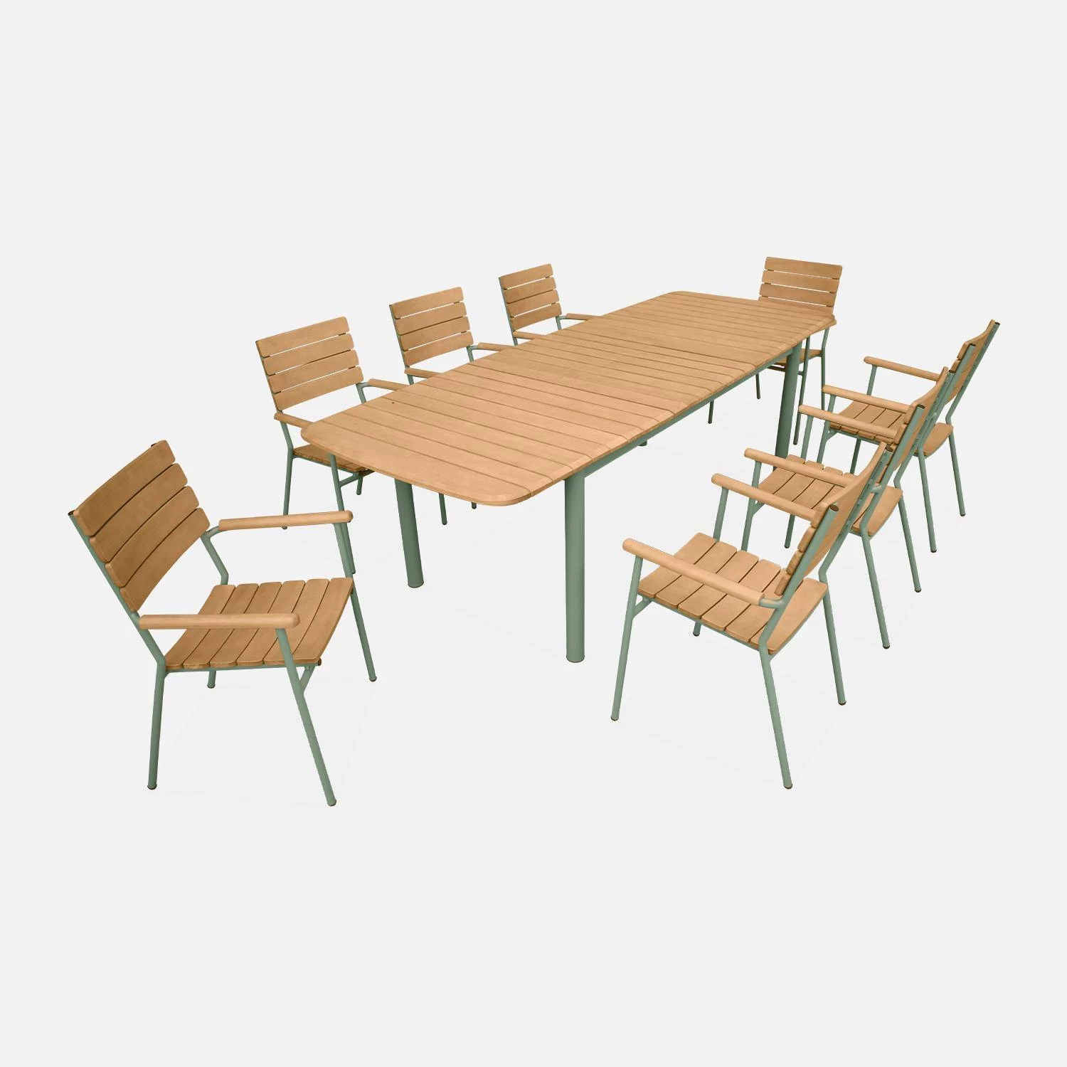 Table De Jardin Extensible Bois Et Aluminium 190/253 Cm, 8 Chaises Empilables 6 Table De Jardin Extensible Bois Et Aluminium 190/253 Cm, 8 Chaises Empilables – Image 4
