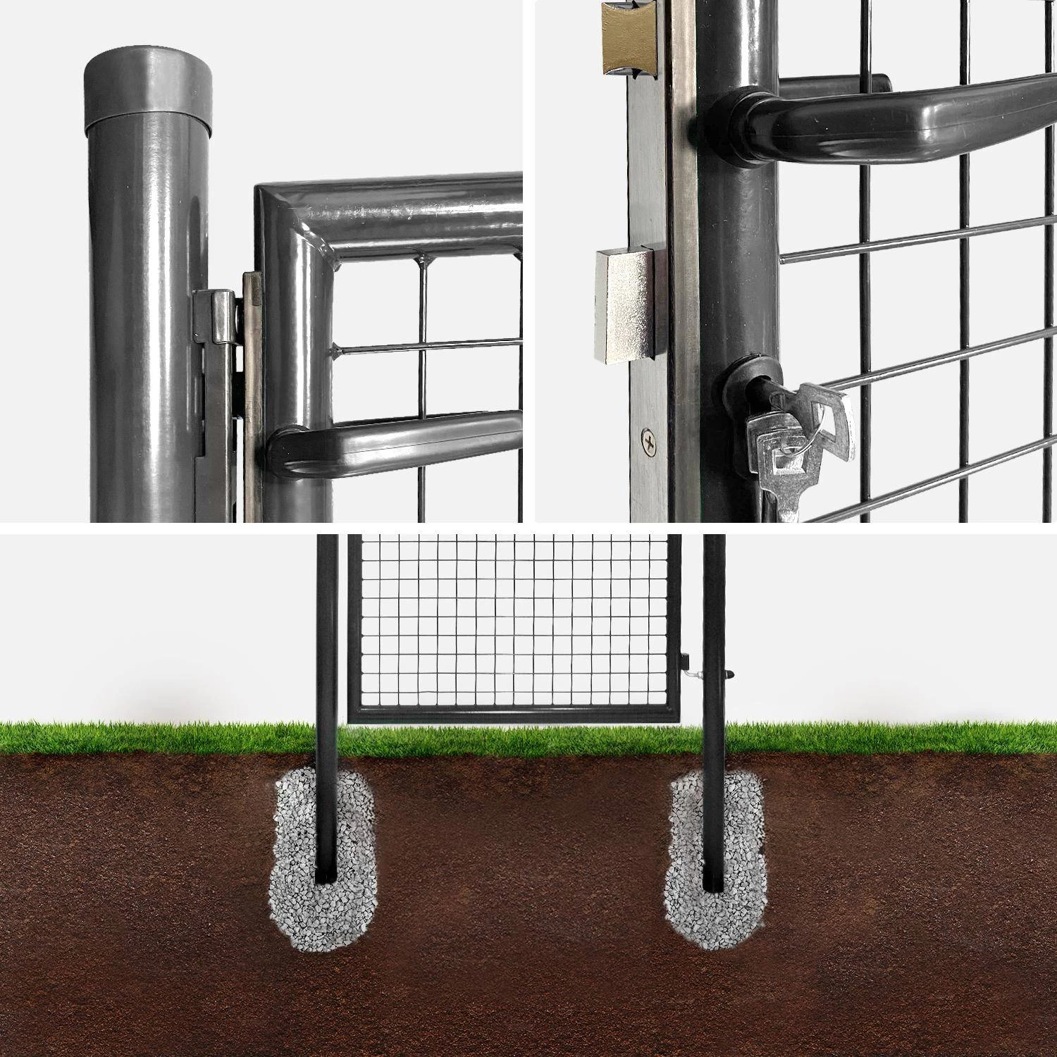 Portillon De Jardin En Métal Avec Serrure Et Poignée, 150x100cm. Couleur : Anthracite 4 Portillon De Jardin En Métal Avec Serrure Et Poignée, 150x100cm. Couleur : Anthracite – Image 2