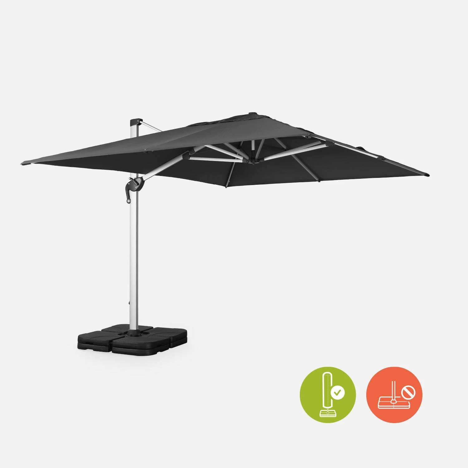 Parasol Déporté Rectangulaire 3x4m Couleur : Anthracite 4 Parasol Déporté Rectangulaire 3x4m Couleur : Anthracite – Image 2