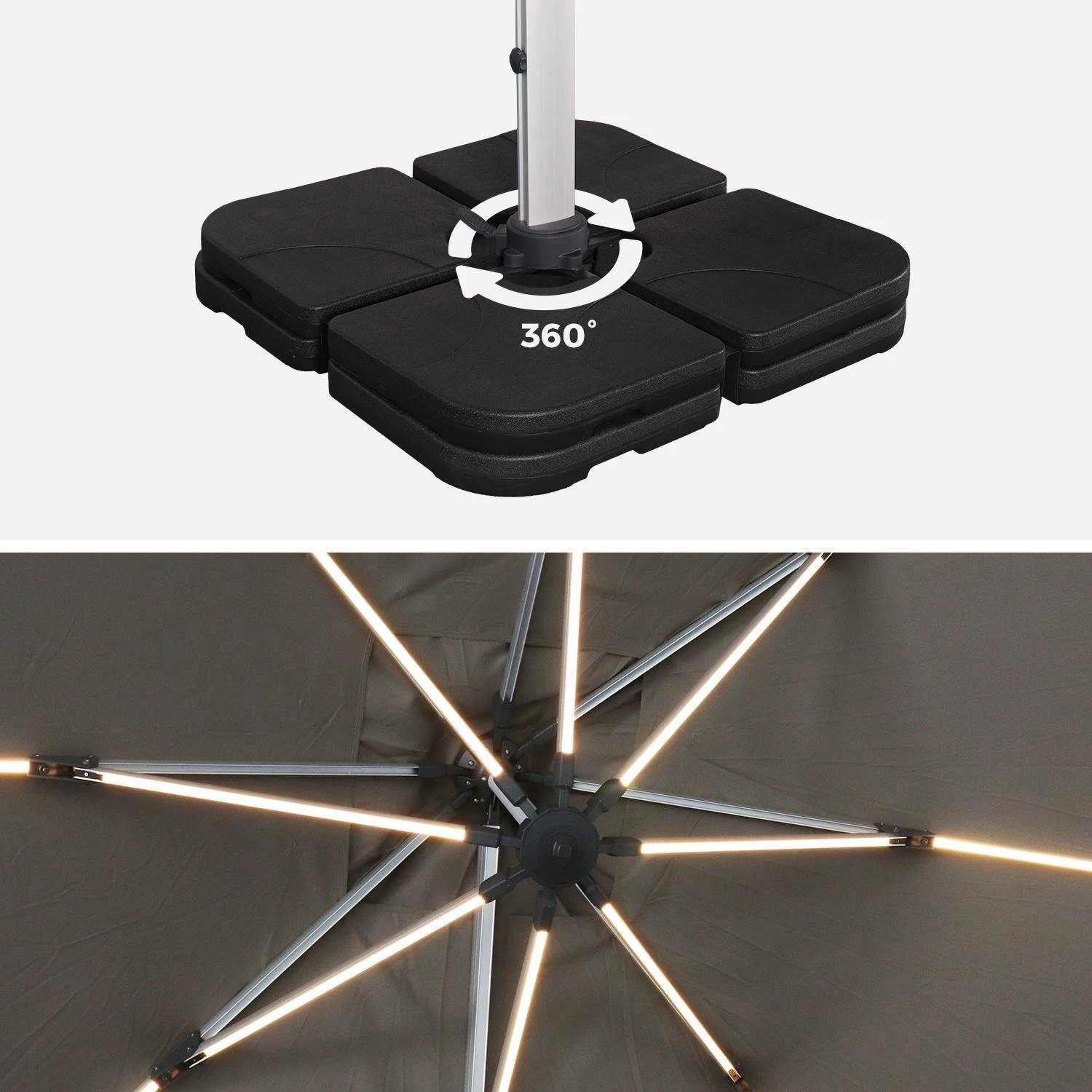 Parasol LED Déporté Rectangulaire 3x4m Couleur : Taupe 9 Parasol LED Déporté Rectangulaire 3x4m Couleur : Taupe – Image 7