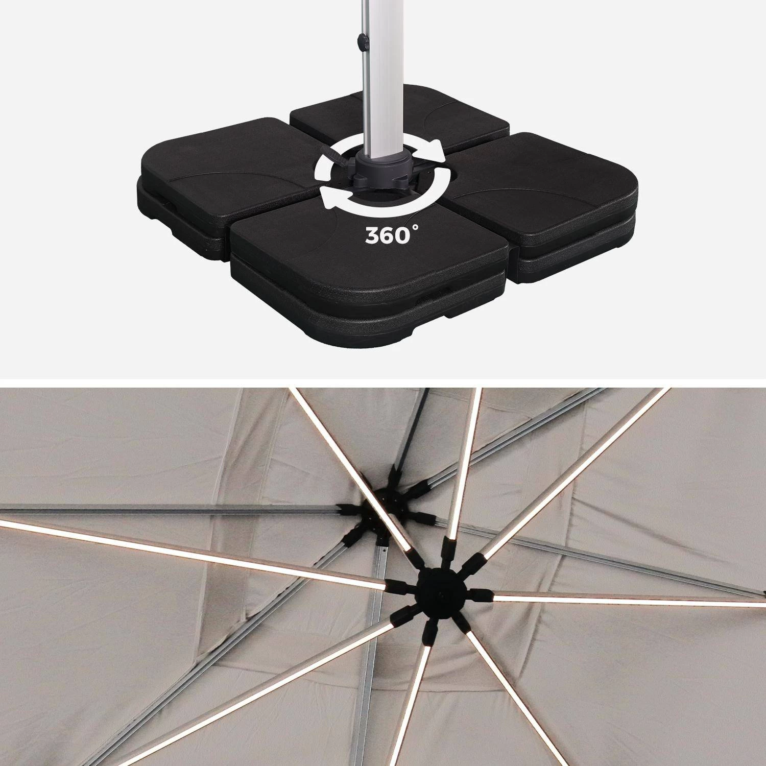 Parasol LED Déporté Carré 4x4m Couleur : Beige 9 Parasol LED Déporté Carré 4x4m Couleur : Beige – Image 7