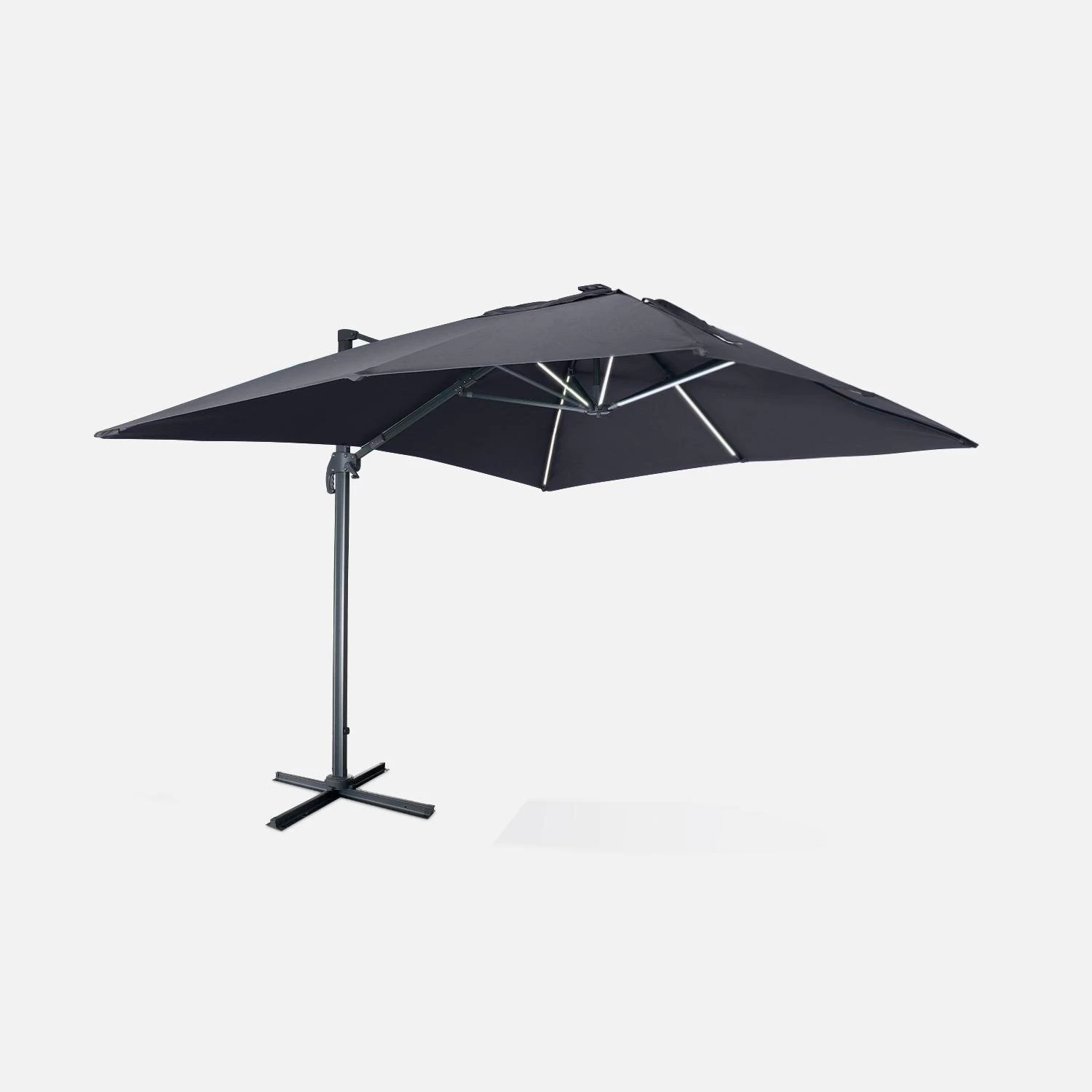 Parasol LED Déporté Rectangulaire 3x4m Couleur : Gris 3 Parasol LED Déporté Rectangulaire 3x4m Couleur : Gris