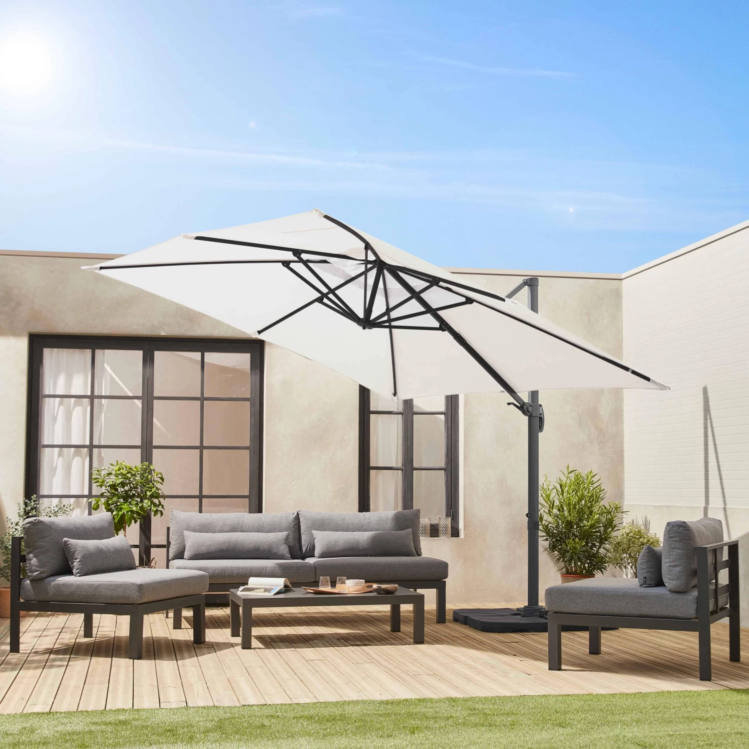 Parasol Déporté Carré 3x3m Couleur : Ecru 4 Parasol Déporté Carré 3x3m Couleur : Ecru – Image 2