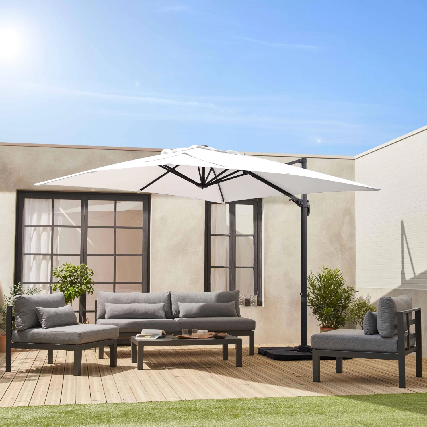 Parasol Déporté Carré 3x3m Couleur : Ecru 3 Parasol Déporté Carré 3x3m Couleur : Ecru