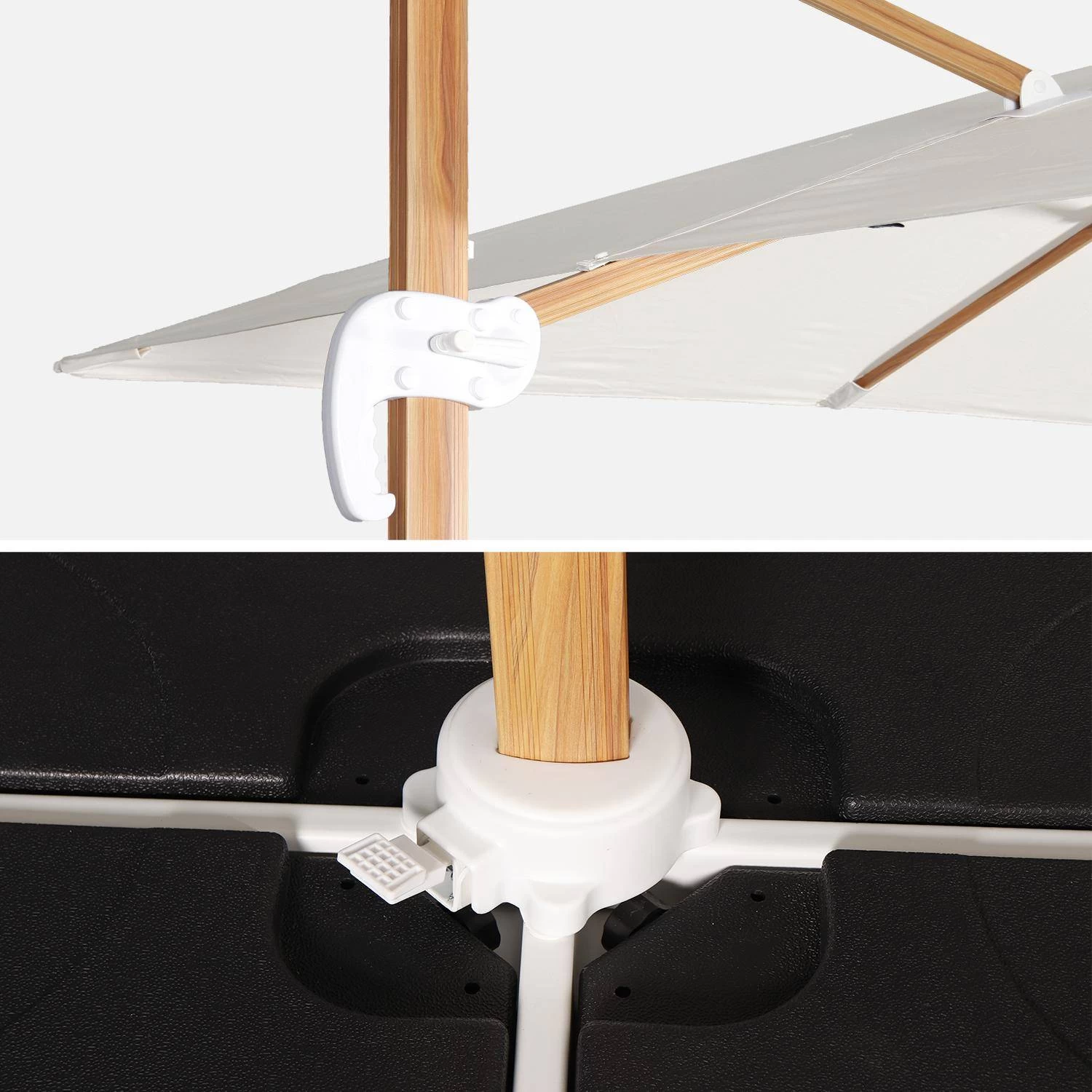 Parasol Déporté Carré 3x3m, Mât Effet Bois Couleur : Ecru 8 Parasol Déporté Carré 3x3m, Mât Effet Bois Couleur : Ecru – Image 6