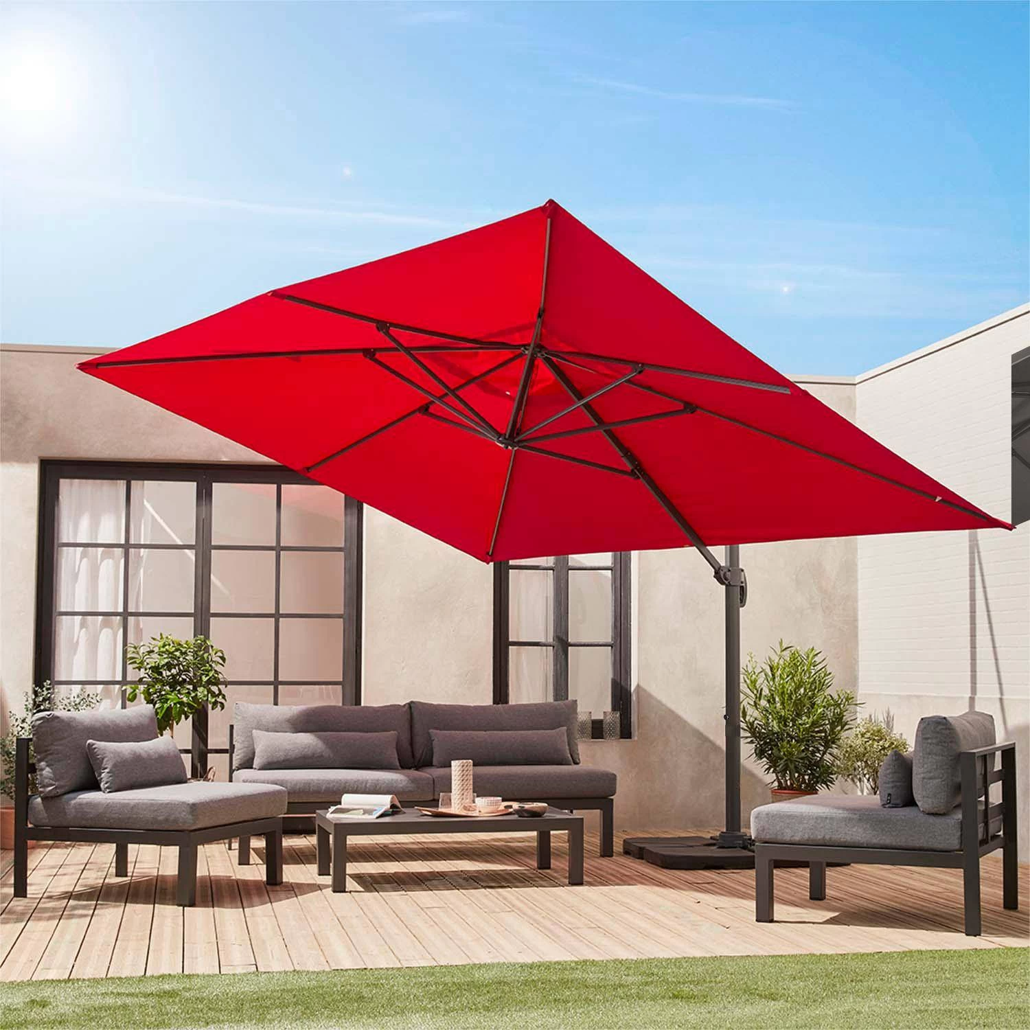 Parasol Déporté Rectangulaire 3x4m + Dalles à Lester 50x50cm Couleur : Rouge 4 Parasol Déporté Rectangulaire 3x4m + Dalles à Lester 50x50cm Couleur : Rouge – Image 2