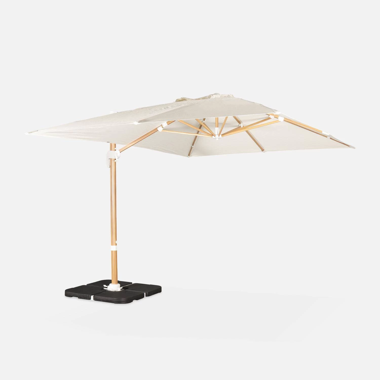 Parasol Déporté Rectangulaire 3x4m, Mât Effet Bois + Dalles à Lester 50x50cm Couleur : Ecru 3 Parasol Déporté Rectangulaire 3x4m, Mât Effet Bois + Dalles à Lester 50x50cm Couleur : Ecru