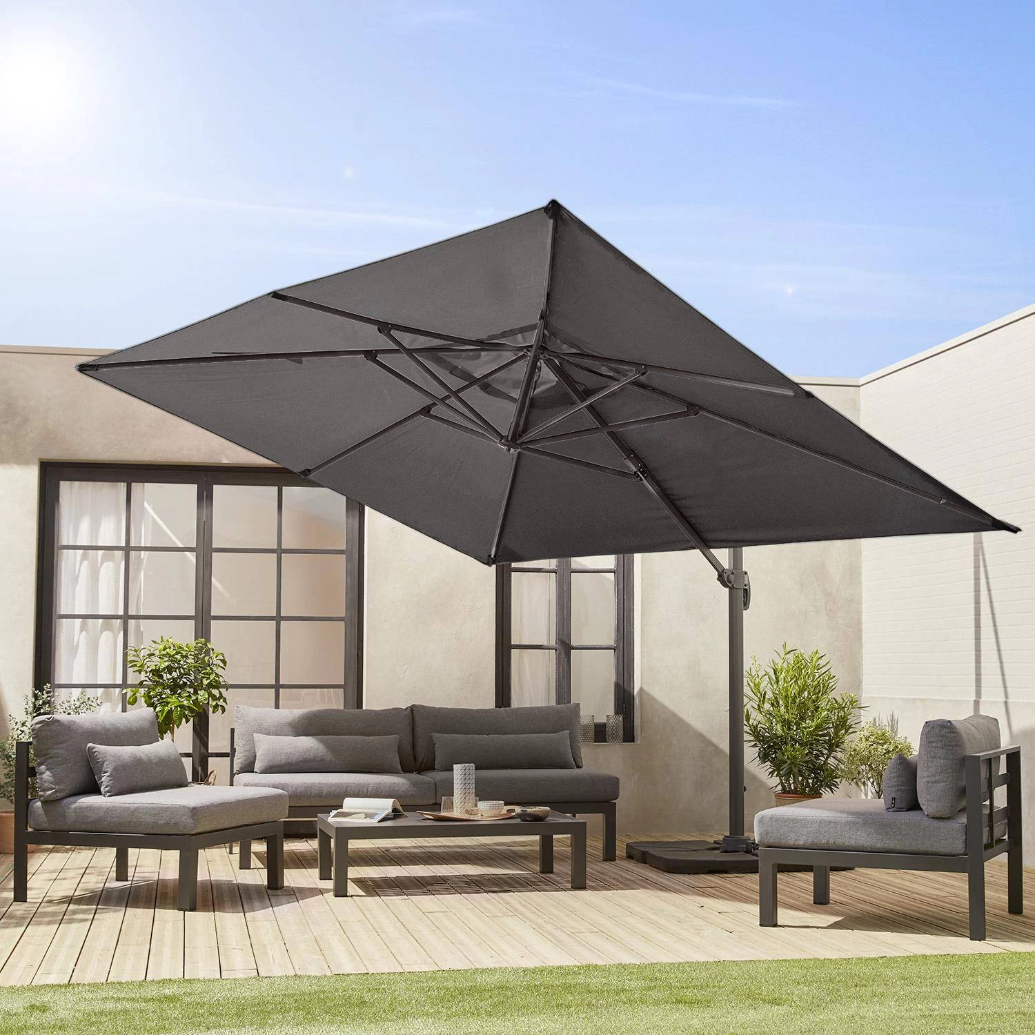 Parasol Déporté Rectangulaire 3x4m Couleur : Gris 4 Parasol Déporté Rectangulaire 3x4m Couleur : Gris – Image 2