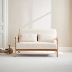 Banquette Scandinave 2 Places En Bois Et Tissu Bouclette