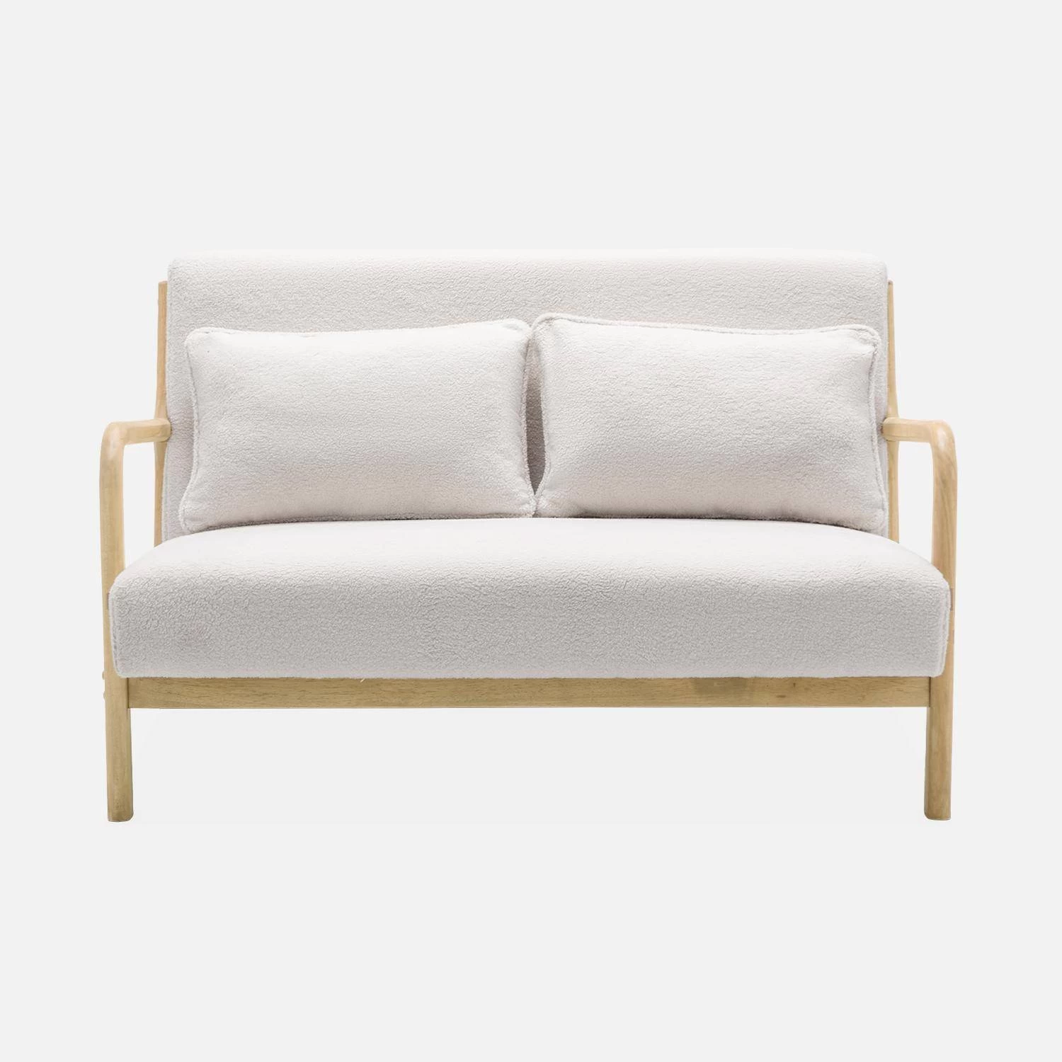 Banquette Scandinave 2 Places En Bois Et Tissu Bouclette 6 Banquette Scandinave 2 Places En Bois Et Tissu Bouclette – Image 4